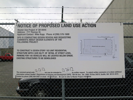 Notice of Land Use Action for proposed new development at 777 Thomas